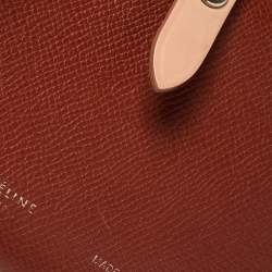 Pre Owned Celine Copper Brown/Pink Grained Leather Multifunction Strap Wallet