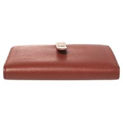 Pre Owned Celine Copper Brown/Pink Grained Leather Multifunction Strap Wallet