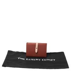 Pre Owned Celine Copper Brown/Pink Grained Leather Multifunction Strap Wallet