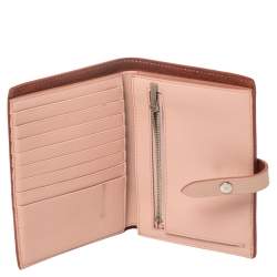 Pre Owned Celine Copper Brown/Pink Grained Leather Multifunction Strap Wallet