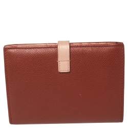 Pre Owned Celine Copper Brown/Pink Grained Leather Multifunction Strap Wallet