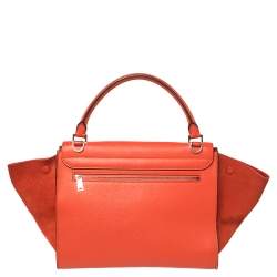 Pre Owned Celine Red Leather and Suede Medium Trapeze Top Handle Bag