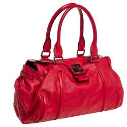 Pre Owned Celine Red Leather Turnlock Flap Satchel