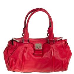 Pre Owned Celine Red Leather Turnlock Flap Satchel
