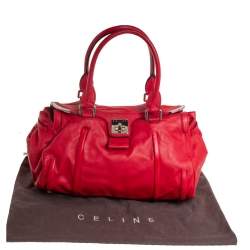 Pre Owned Celine Red Leather Turnlock Flap Satchel