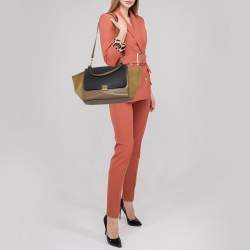 Pre Owned Celine Tri Color Leather and Suede Medium Trapeze Top Handle Bag