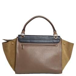 Pre Owned Celine Tri Color Leather and Suede Medium Trapeze Top Handle Bag
