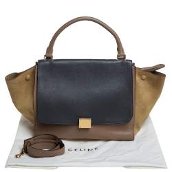 Pre Owned Celine Tri Color Leather and Suede Medium Trapeze Top Handle Bag