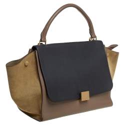 Pre Owned Celine Tri Color Leather and Suede Medium Trapeze Top Handle Bag