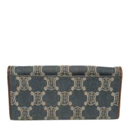 Pre Owned Céline Blue/Brown Macadam Canvas and Leather Continental Wallet