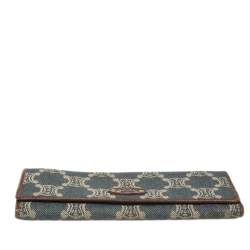 Pre Owned Céline Blue/Brown Macadam Canvas and Leather Continental Wallet