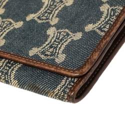 Pre Owned Céline Blue/Brown Macadam Canvas and Leather Continental Wallet