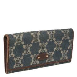 Pre Owned Céline Blue/Brown Macadam Canvas and Leather Continental Wallet