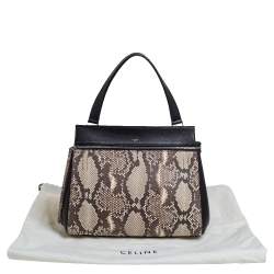 Pre Owned Celine Black/Beige Python and Leather Medium Edge Top Handle Bag