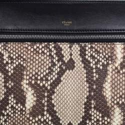 Pre Owned Celine Black/Beige Python and Leather Medium Edge Top Handle Bag