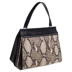 Pre Owned Celine Black/Beige Python and Leather Medium Edge Top Handle Bag