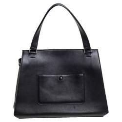 Pre Owned Celine Black/Beige Python and Leather Medium Edge Top Handle Bag