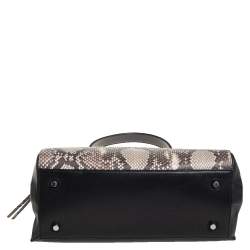 Pre Owned Celine Black/Beige Python and Leather Medium Edge Top Handle Bag