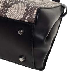Pre Owned Celine Black/Beige Python and Leather Medium Edge Top Handle Bag