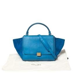Pre Owned Celine Blue Python and Suede Medium Trapeze Top Handle Bag