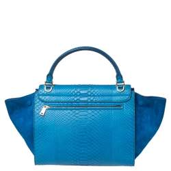 Pre Owned Celine Blue Python and Suede Medium Trapeze Top Handle Bag
