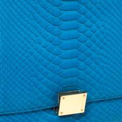 Pre Owned Celine Blue Python and Suede Medium Trapeze Top Handle Bag