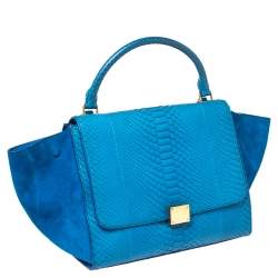 Pre Owned Celine Blue Python and Suede Medium Trapeze Top Handle Bag