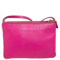 Pre Owned Céline Fuchsia Leather Small Trio Zip Crossbody Bag