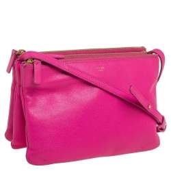 Pre Owned Céline Fuchsia Leather Small Trio Zip Crossbody Bag