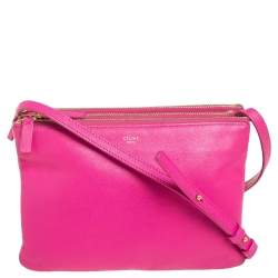 Pre Owned Céline Fuchsia Leather Small Trio Zip Crossbody Bag