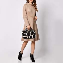 Pre Owned Celine White/Black Animal Print Calf Hair Boogie Tote