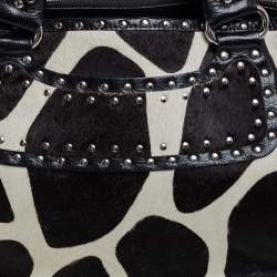 Pre Owned Celine White/Black Animal Print Calf Hair Boogie Tote