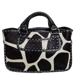 Pre Owned Celine White/Black Animal Print Calf Hair Boogie Tote