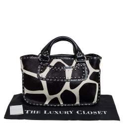 Pre Owned Celine White/Black Animal Print Calf Hair Boogie Tote