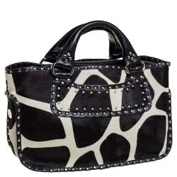 Pre Owned Celine White/Black Animal Print Calf Hair Boogie Tote