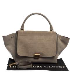 Pre Owned Celine Grey Croc Embossed Leather and Suede Medium Trapeze Top Handle Bag