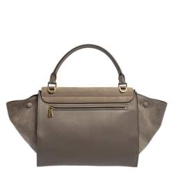 Pre Owned Celine Grey Croc Embossed Leather and Suede Medium Trapeze Top Handle Bag