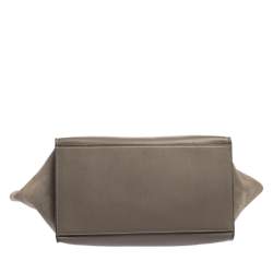 Pre Owned Celine Grey Croc Embossed Leather and Suede Medium Trapeze Top Handle Bag