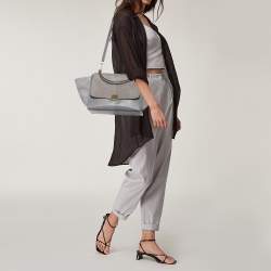 Pre Owned Celine Grey Croc Embossed Leather and Suede Medium Trapeze Top Handle Bag