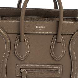 Pre Owned Celine Khaki Leather Nano Luggage Tote