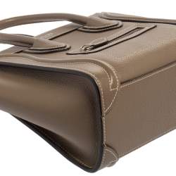Pre Owned Celine Khaki Leather Nano Luggage Tote