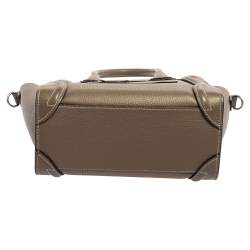 Pre Owned Celine Khaki Leather Nano Luggage Tote