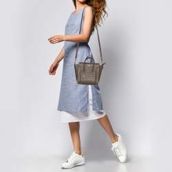 Pre Owned Celine Khaki Leather Nano Luggage Tote