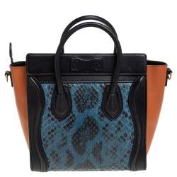 Pre Owned Céline Tri Color Leather and Python Nano Luggage Tote
