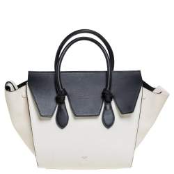 Pre Owned Celine White/Black Leather Mini Tie Tote