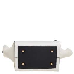 Pre Owned Celine White/Black Leather Mini Tie Tote