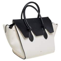 Pre Owned Celine White/Black Leather Mini Tie Tote