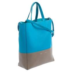 Pre Owned Celine Blue/Grey Grained Leather Small Vertical Cabas Tote