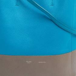 Pre Owned Celine Blue/Grey Grained Leather Small Vertical Cabas Tote