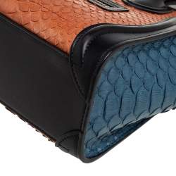 Pre Owned حقيبة يد توتس سيلين نانو لاغيدج جلد وجلد ثعبان ثلاثية اللون مزركشة 